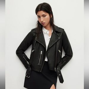 Balfern Leather Biker Jacket, black/silver, US sz 0